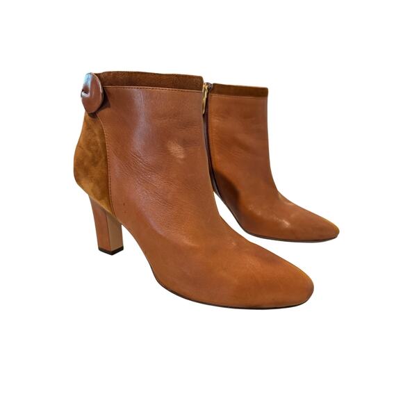 Lauren Ralph Lauren Breanne Ankle Boots 8.5B Brown Leather Suede Block Heel Bow - Picture 2 of 11